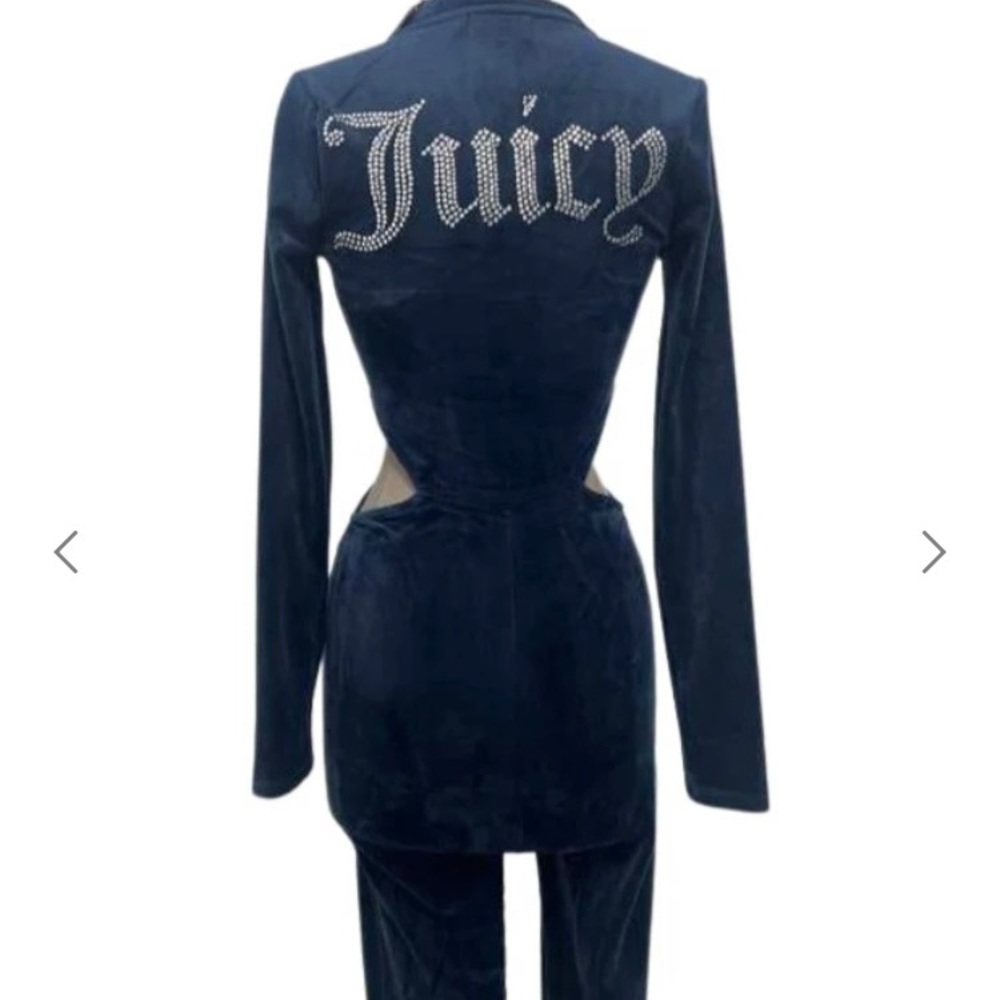 NWT Juicy Couture Jumpsuit Velour Bling Long Sleeve Cut Out Blue Size XS